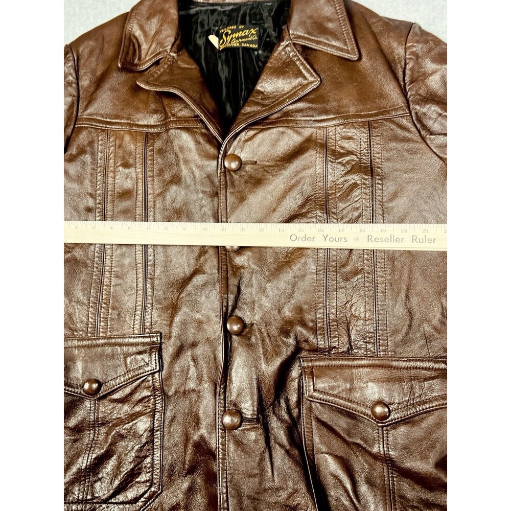 Vintage Symax Mens 46 Brown Leather Jacket 1970s Western Canadian Made - Picture 6 of 11